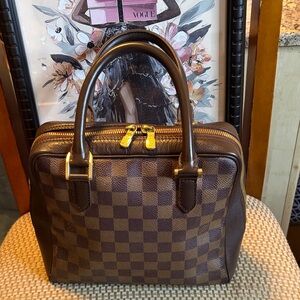 Louis Vuitton Brown Damier Ebene Canvas Top-Handle Tote with Gold Hardware